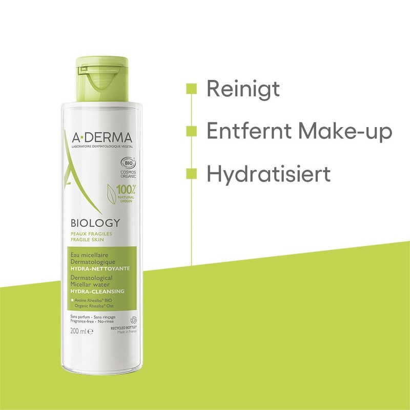 A-DERMA Biology Organic Dermatological Micellar Water Hydra-Cleanser 200ml