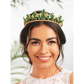 IYOU Baroque Wedding Crown Headbands Green Crystal Bridal Crowns Tiara Rhinestone Queen Prom Costume Bridal Hair Accessories for Women