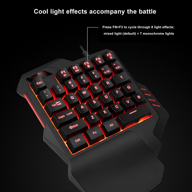 One Handed Gaming Keyboard 7 Color RGB Backlight Ergonomic 35