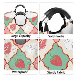 Strawberry Rabbit Large Foldable Laundry Hamper Bag with Handles - Portable Dirty Clothes Basket Organizer Storage Bin Decor for Home, Bathroom, Bedroom, College Dorm, Family
