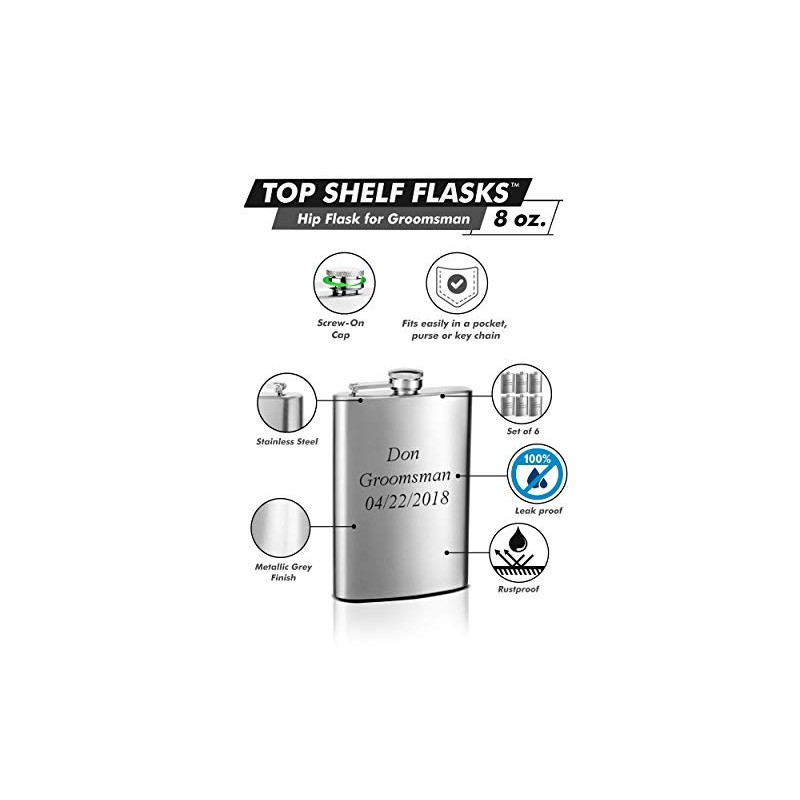 Hip Flask Holding 8 oz - Pocket Size, Stainless Steel,