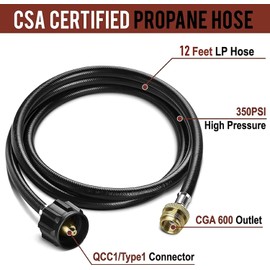 GasXpert Propane Hose, 12ft Propane Tank Hose, Propane Adapter Hose, Propane Hose Adapter 1lb to 20lb, Propane Grill Hose fit for Weber/Coleman/Blackstone Grill, Buddy Heater, Smoker, Camping Stove