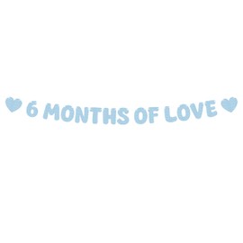 Pre-Strung 6 Months of Love Banner - Light Blue Glitter Happy 6 Months Birthday Decorations, Half Way to One Banner for Bor or Girl, Perfect for Gender Reveal Party/ Baby Half Birthday Party/ Baby Shower, Photo Booth Props
