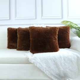 Sea Soft Lion Velvet Throw Pillow Case Cushion Cover Fashion Home Decorative Pillowcase （4-pack） (Brown)
