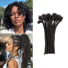 Lavaarite 12 Inch 100% Human Hair Dreadlock Extensions - Permanent Loc Extensions, 0.6cm Width, Natural Black, Full Hand-Made, No Smell, Can Be Dyed & Bleached - 10 Strands (Natural black color)