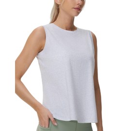 THE GYM PEOPLE Women's Workout Tank Tops Loose Fit Sleeveless Breathable Yoga Shirts with Side Slits Heather White