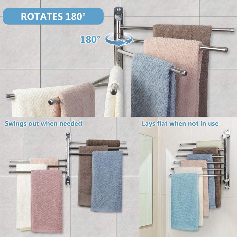 JSVER Towel Rail Stainless Steel 180° Rotation Bath Towel Holder