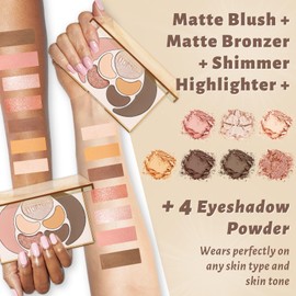 UCANBE All in One Makeup Kit - 4 Shimmer Matte Eyeshadow, 1 Pink Blush, 1 Bronzer Contour, 1 Illuminator Highlighter Makeup Palette Make Up Sets for Women Girls Teens Gif (03 Tasty Nut Makeup Palette)