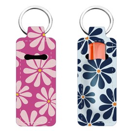 FREEBLOSS 2Pcs Chapstick Holder Keychain Lip Balm Holder Keychain Flowers Lightweight Lipstick Sleeve Pouch with Minimalist Floral Pattern for Women Girls 1.5x3.8''