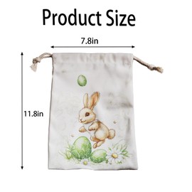 Easter Storage Bags Gift Bags 2 Pieces Small Size Canvas Bag Printed Drawstring Bag Bunny Green Theme