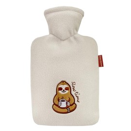 Hugo Frosch Classic Hot Water Bottle 1.8 L - Made in Germany - with Soft Fleece Cover Sloth "slowtime" Grey Brown - Large, Leak-Proof Bed Bottle - with Washable Cover