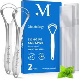 Mouthology Mouthology Tongue Scraper For Adults (2 Pack), Reduce Bad Breath, Metal Tongue Scraper, Tongue Cleaner, Tongue Scraper, Stainless Steel Tongue Scraper, Tongue Cleaner for Adults, Tongue Scrubber