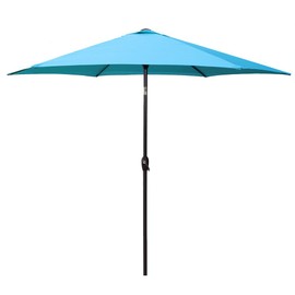 Le Papillon 9 ft Outdoor Patio Umbrella Aluminum Table Market Umbrella 6 Ribs Crank Lift Push Button Tilt, Blue