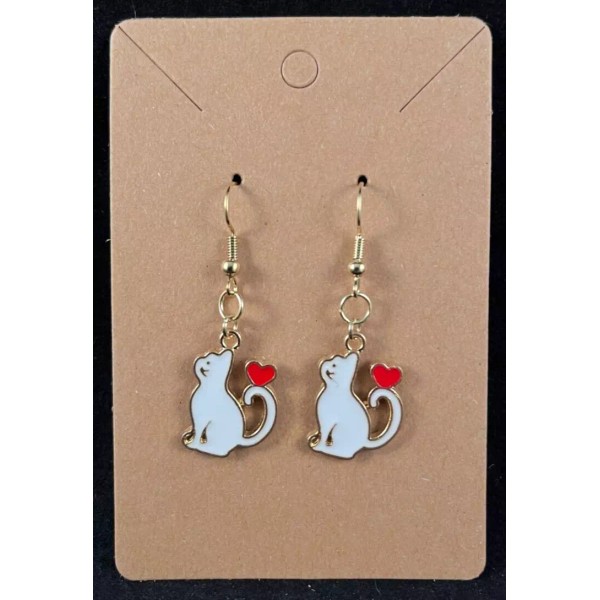 Unbranded White Cat Love - Earrings - Dangle - Gold
