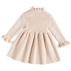 Simplee kids Little Girls' Long Sleeve Girl Dresses and Rompers Ribbed Knit Sweater Dress Apricot for 2T