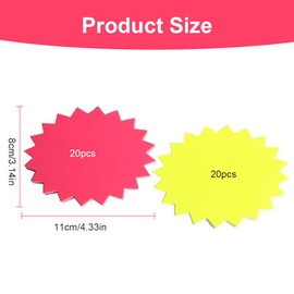 Pack of 40 Price Tags, 8 x 11 cm Price Indicator, Starburst Sign, Price Label, Fluorescent Sign, Price Labels Signs, Sale Sign, for Supermarkets, Shop, Party