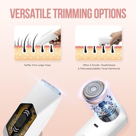 Bikini Trimmer for Women, 2 in 1 Electric Shaver, Razors & Facial Hair Remover, IPX6 Waterproof Pubic Hair Trimmer for Sensitive Skin, Painless Body Hair Removal for Bikini, Underarm, Legs, Arms, Face