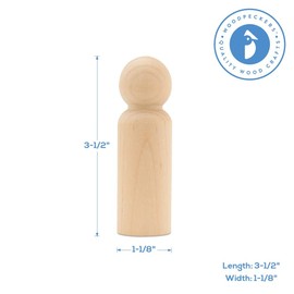 Large Wooden Peg Dolls Unfinished 3.5 inches, Dad Shape, Pack of 100 Birch Peg People, Charming Wood Figurines to Paint