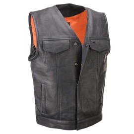 Milwaukee Leather MLM3503 Men's Pursuit Black Premium Goat Leather V Neck Club Style Motorcycle Rider Vest - Large