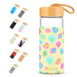 Tronco 20oz Borosilicate Glass Water Bottle with Bamboo Lid, Non-Slip Silicone Sleeve, Leak-Proof and Reusable Glass Bottle Perfect for gifts,Travel, Gym, and Everyday Use, BPA-Free, Dishwasher Safe