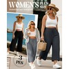 Neer 3 Pack Women's Plus Size Capris, Drawstring Cropped Wide