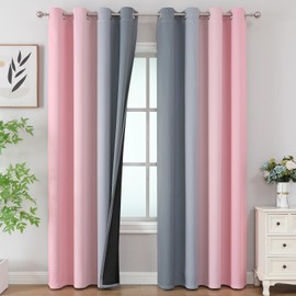 Estelar Textiler Pink and Grey Ombre Blackout Curtains 102 Inches Long for Bedroom, Thermal Insulated Full Room Darkening Grommet Gradient Drapes for Living Room, 52Wx102L, 2 Panels