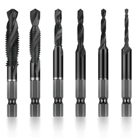 High Speed Steel Tap Set, M3/M4/M5/M6/M8/M10 Screw Tap Drill Bits, 1/4 Hex Shank Combination Drill, Metric, 6542 High Speed Steel, Titanium Coating
