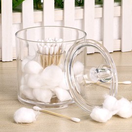 Hipiwe Cotton Ball and Swab Organizer with Lid Apothecary Acrylic Jar Makeup Qtip Organizer Bathroom Storage Canister Jar for Cotton Rounds Pads Q-tips Holder