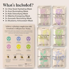 LivaClean 12 unidades de mascarillas faciales para el cuidado de la piel - Mascarilla de colágeno - Mascarillas faciales hidratantes al por mayor con 