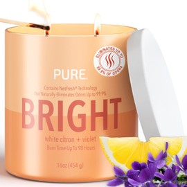 Candle-Lite Pure White Citron & Violet Scented Candles, Odor Eliminating Neofresh Technology 99.9%, 16 oz 2-Wick Jar, 98 Hours Burn, Ideal Holiday Gift