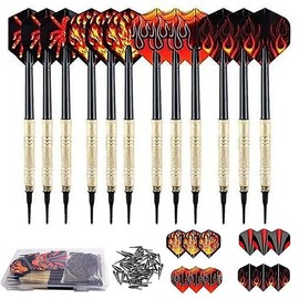 14g Soft Darts, Plastic Shaft, Recreational 12 Complete Darts, 100 Tips, 12 Feathers, Protector, Maidart