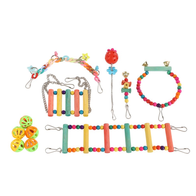 11pcs Parrot Swing Chewing Toy Set Bird Hanging Perches Toy