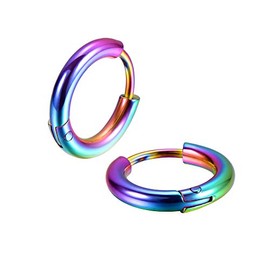 316L Surgical Stainless Steel Huggie Hoop Earrings 8mm Colorful Hypoallergenic Earrings Hoop Cartilage Helix Lobes Hinged Sleeper Earrings For Men Women(B05:8mm Rainbow(THK 2.0mm))