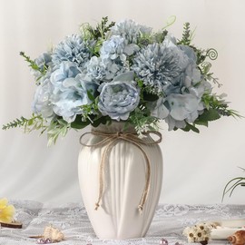 Peonías Artificiales en jarrón, Ramo de Flores de peonía de Seda de hortensias Falsas con jarrón, decoración de arreglo de Flores sintéticas, Mesa del hogar, Comedor (Azul)