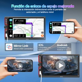 HIMICAR Autoestéreo para Carro de 7 Pulgadas con Pantalla Doble DIN, Solo DIN& Doble DIN Design Estéreo Multifuncional para Automóvil, MP5, FM, AUX, TF, Cámara Trasera, GPS, Bluetooth