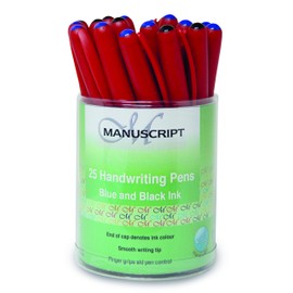 MANUSCRIPT Handwriting Pens in Blue & Black, Tub of 25, 8.5 x 8.5 x 14 cm