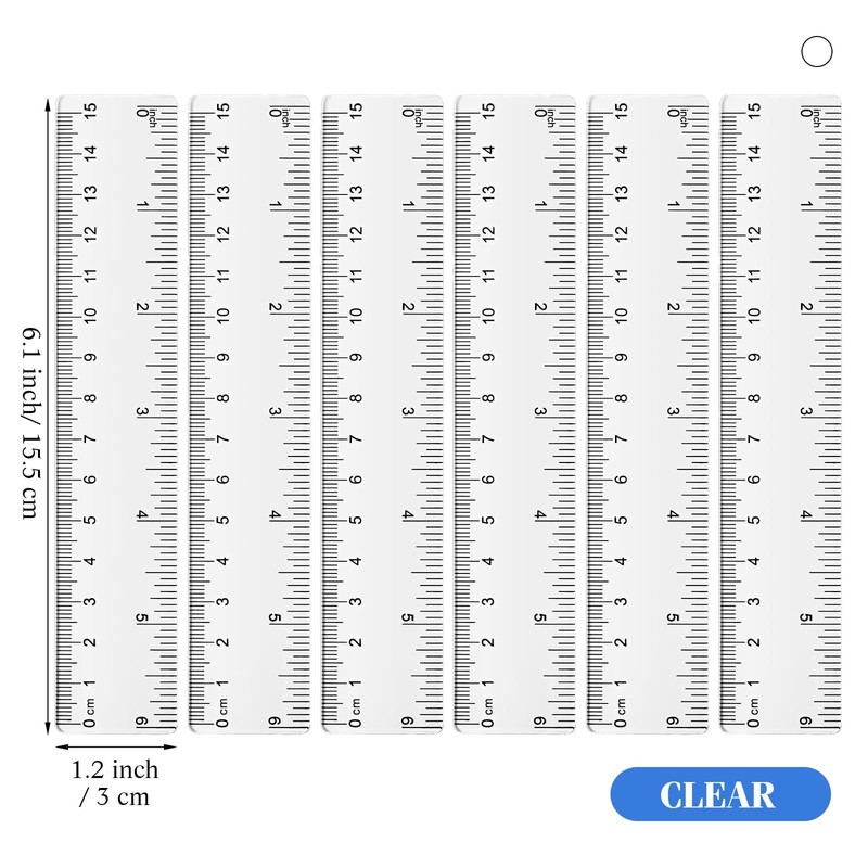 Zonon 6 Pcs 6 Inch Ruler Bulk Clear Plastic Flexible