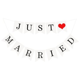 Just Married Wedding Banner,Just Married Letter Bunting with Ribbon,Romantic Wedding Party Supplies for Wedding Bridal Shower Anniversary Decoration