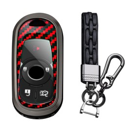 TECART for Buick Metal Key Fob Cover Carbon Pattern Key Shell Keychain Fit For Buick Encore Enclave Lacrosse Envision, Long Keychain-red