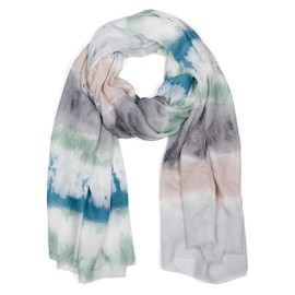 styleBREAKER 01016216 Women's Scarf with Colourful Batik Stripes Pattern and Short Fringes, Lightweight Scarf, Stole, Grey/Green/Blue