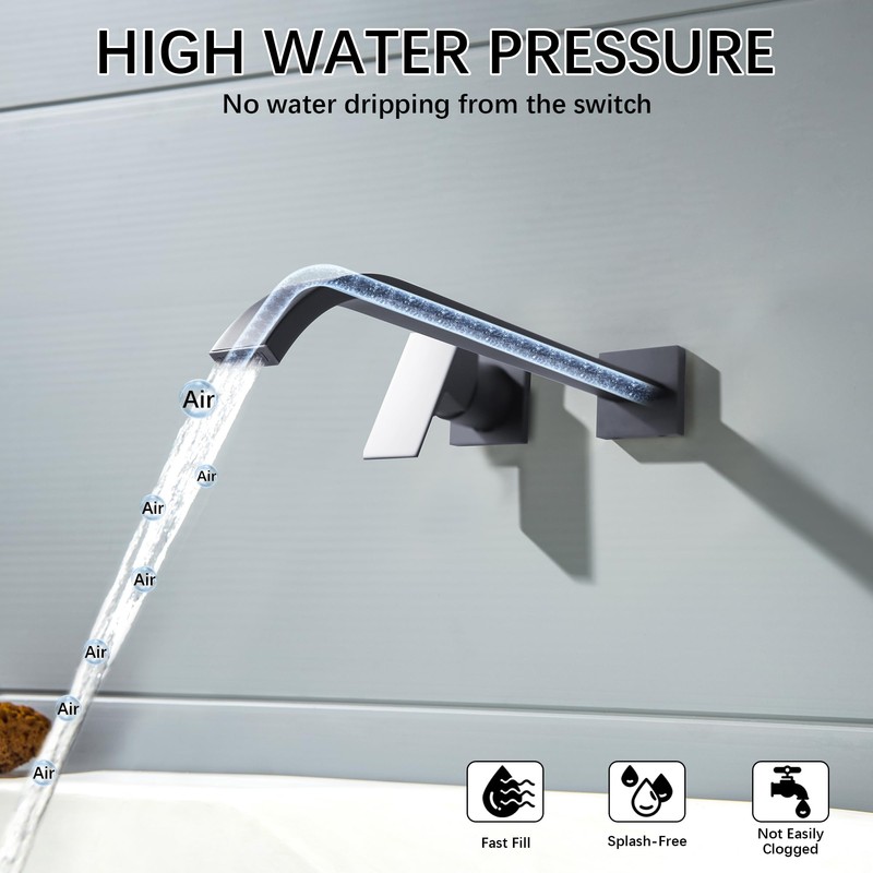 BEIYI Matte Black Wall Mount Tub Filler Bath Tub Faucet