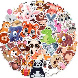 CUTELIILI 50 PCS Cute Animal Water Bottle Sticker vinyl Waterproof Vsco Laptop Skateboard Sticker Aesthetic Class Prize Water Bottle Phone Sticker for Kids Teen Girl