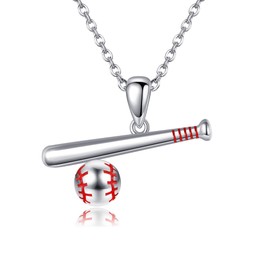 ONEFINITY Baseball Necklace For Boys 925 Sterling Silver Baseball And Bat Pendant Baseball Player Sports Lovers Jewellery Gifts For Women