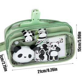 Cartoon Pencil Pouch, Cute Panda Pencil Bag Pen Storage Case, Portable Stationery Container with Stickers and Doll for Fountain Pen, Ruler