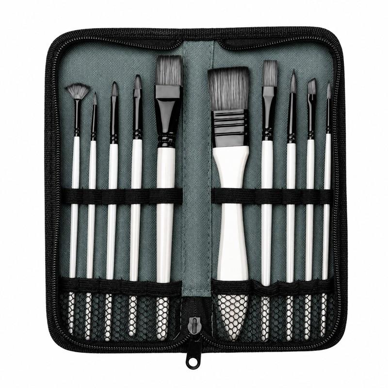 10-Piece Paint Brush Set for Acrylic & Watercolor - Nylon