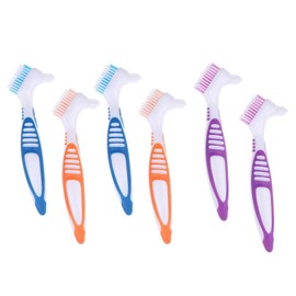 Pack of 6 Double-Sided Denture Cleaning Brushes, Denture Brush, Denture Brush, Denture Brush, Dental Brush for Dentures, Ergonomic Denture Brush with Multilayer Bristles (4 Colours)