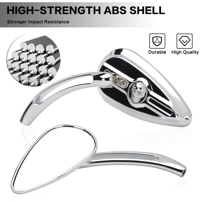 RIDLOG Universal Motorcycle Skull Teardrop Rearview Side Mirrors, 8mm &
