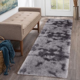 CAROMIO Fluffy Runner Rug 2x6 Feet, Shag Area Rugs for Bedroom Living Room Soft Plush Carpet Thick Long Tie Dye Fur Rug for Hallway Beside Kids Nursery Room Home Decor Mats, Dark Grey