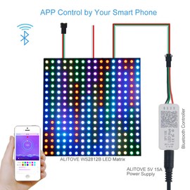 ALITOVE WS2812B WS2811 Addressable LED Bluetooth Controller iOS Android App Wireless Remote Control DC 5V~12V for SK6812 SK6812-RGBW WS2812 SM16703 Dream Color Programmable RGB LED Strip Pixel