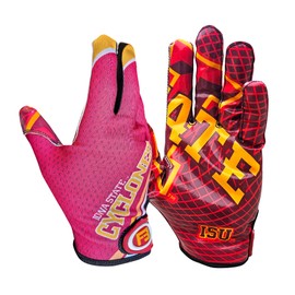 Scale Wear Design Iowa State University ISU Cyclones Football Gloves with Super Stick-Tach Silicone Grip Palms. Men's & Youth Boys Sticky Football Receiver Gloves (Red, Youth-S)